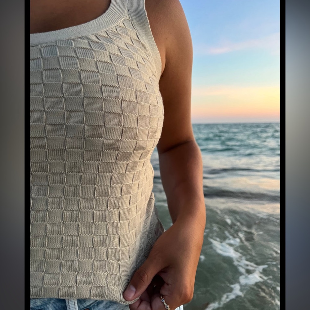 Abercrombie woven sweater tank in light blue.